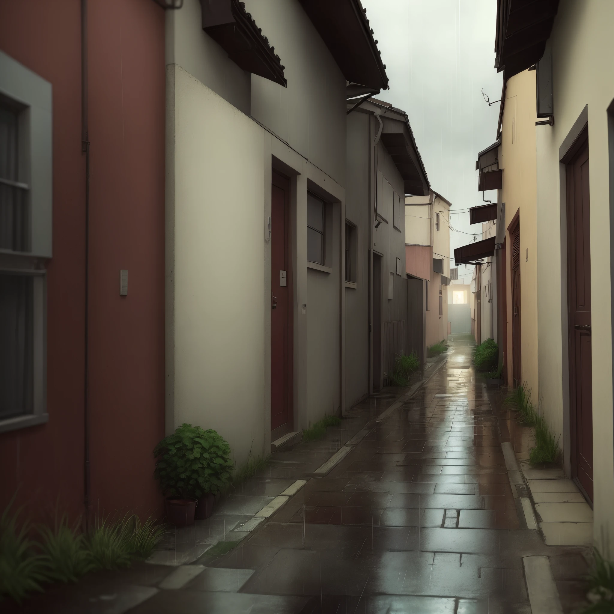 Back alley with rain
