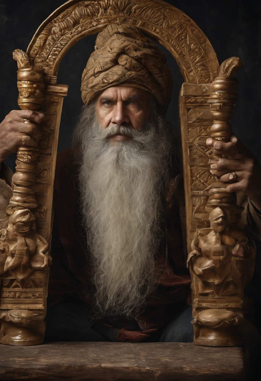 Rastafari Oldman playing a hyper detailed bongo with Rastafari symbols with gold Rastafari accessories on his white dreadlocks, fotografia, soft-lighting, detalhes suaves, octana, Artstation Trend, ultra alto detalhe, Ultra realista, cinemactic, 16k, Imagem com pelo menos 300dpi, fundo preto, lighting to highlight the background figure