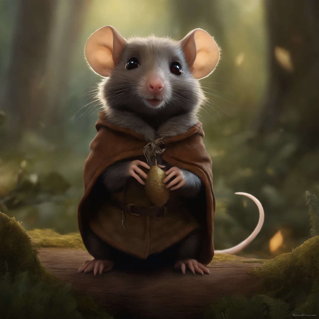 (CBZBB:1.25), ((gremlin),Zhkute, , Beautiful, Fantasy art, deviant art, trending artstation, Digital Art, Detailed, Realistic, humanoid, character, tiny, Cinematic shot, cinematic portrait of a mole ,gremlin, mole-like, bright silver and brown, long tail, large ears, covered with silver fur, water, stands on the shore, Best Quality, Masterpiece, in style of dark fantasy art, gremlin, mole-like, bright silver and brown, long tail, double nose, huge ears, covered with silver fur,tousled, five toes on each paw, holding a huge acorn in his paws, I'm standing in a forest clearing under the foliage of bast., acorns lie in the clearing, acorns glow, Crickets fly, Best Quality, Masterpiece, in style of dark fantasy art, fantasy-inspired, in the style of John Tolkien,A small rat stands near a tree, adorable digital painting, fantasy matte painting,Cute, anthropomorphic rat, Mouse guard sitting on a stump, realistic fantasy render, Render monkeys, Anthropomorphic mouse, anthropomorphic rat, wojtek fus, Cute forest creature, cute detailed digital art