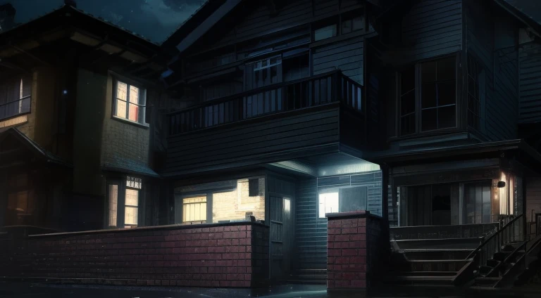 night scene of house,There is a clock in front, Anime background art, Madhouse Studio anime style, atmospheric anime, anime backgrounds, dramatic lights. concept-art, night realism, anime movie backgrounds, House background, author:Yukika Kamisaka, Makoto Shinkai's style, anime atmospheric, ( ( Shinkai sincerely ) )