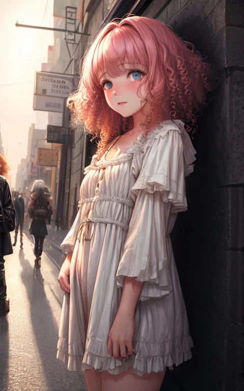 (Modelshoot style), Sad little homeless girl ((wear old clothes)), (Shy), 1girl in, Solo, red curly hair, Very detailed face, Beautiful eyes, [chubby], Adorable, With rosy cheeks and bright, sad eyes, prostitution,in a street( Sucking ),cum shots,cum on facial,Rejoicing face,Nasty face,small tits,stunningly beautiful, (Rembrandt lighting), ZEISS lens, A hyper-realistic, (High detailed skin:1.2), 8K UHD, Digital SLR, Dramatic Rim light, High quality, FujifilmXT3,Crowded streets,men line up,