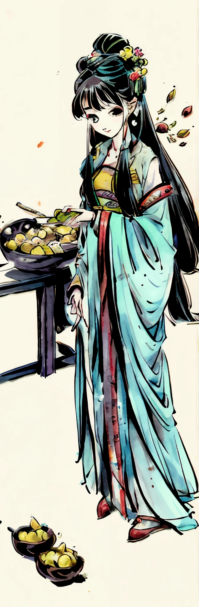 There are many different kinds of cartoon characters in this picture, Central Plains Universe, color comic, Cartoon tofu potatoes, Comic page, Mouth is simple and pleasant, daopao, Inner height, Inspired by Fu Miao, alaskatoon, coloring page, eating noodles, hand painted cartoon art style, exciting illustration