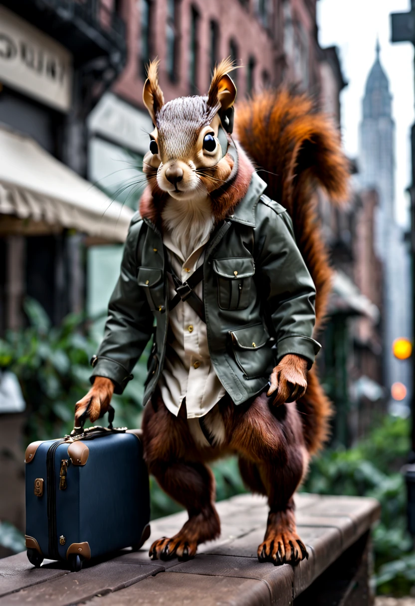 In the urban jungle,Squirrel model has steady feet,Travel through the city in style,Explore different fashion paths