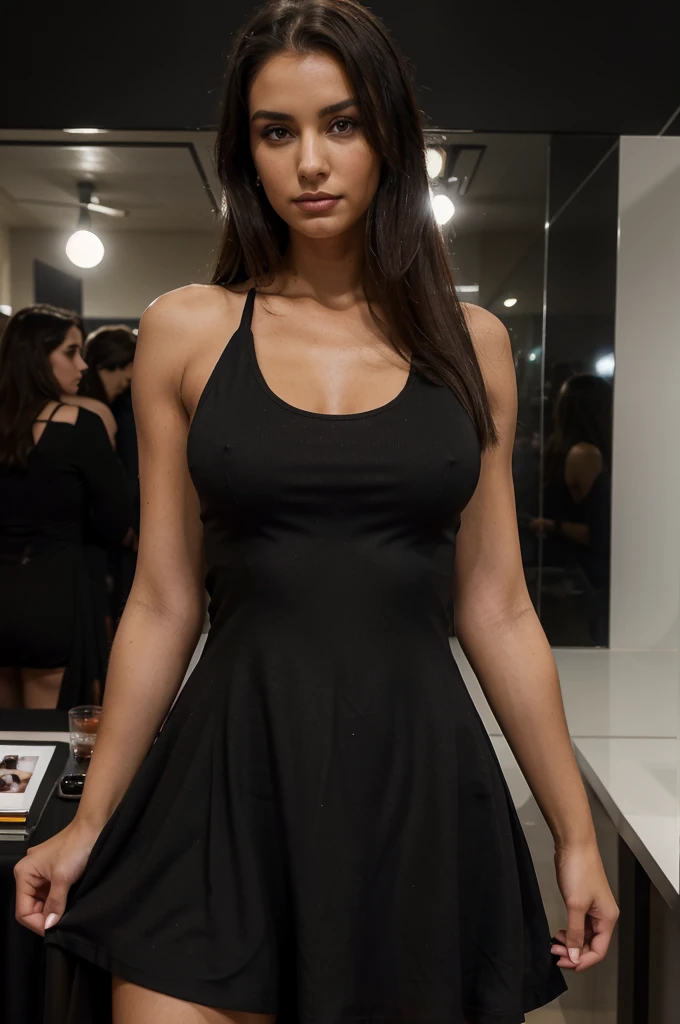 arafed woman in a black dress standing in a crowded area, photo of a beautiful woman, stunning woman, gorgeous woman, beautiful female model, beautiful woman in a black dress, attractive woman, she is wearing a black dress, portrait of a beautiful model, 5 0 0 px models, beautiful model girl, she is wearing a black tank top, gorgeous lady