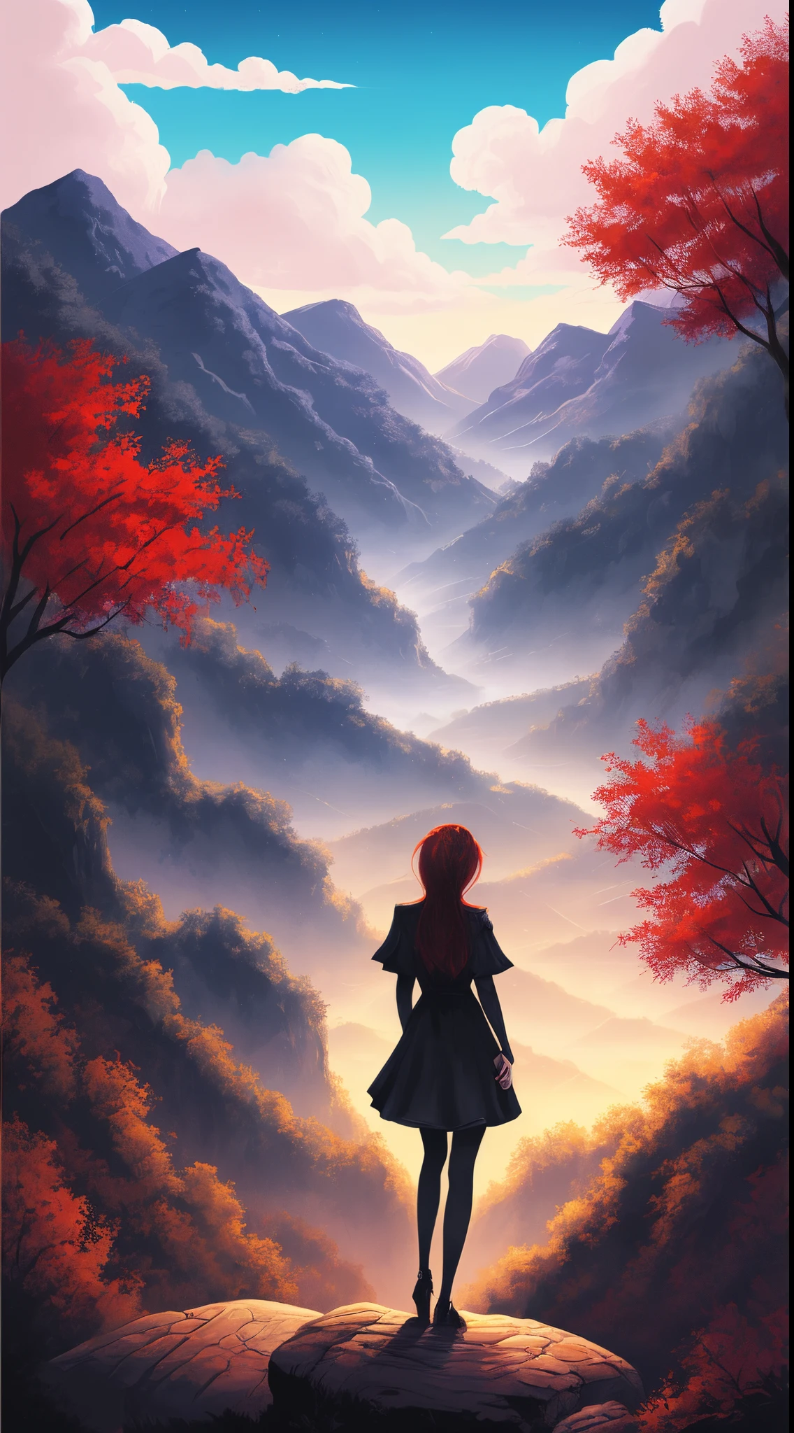 2d girl landscape black