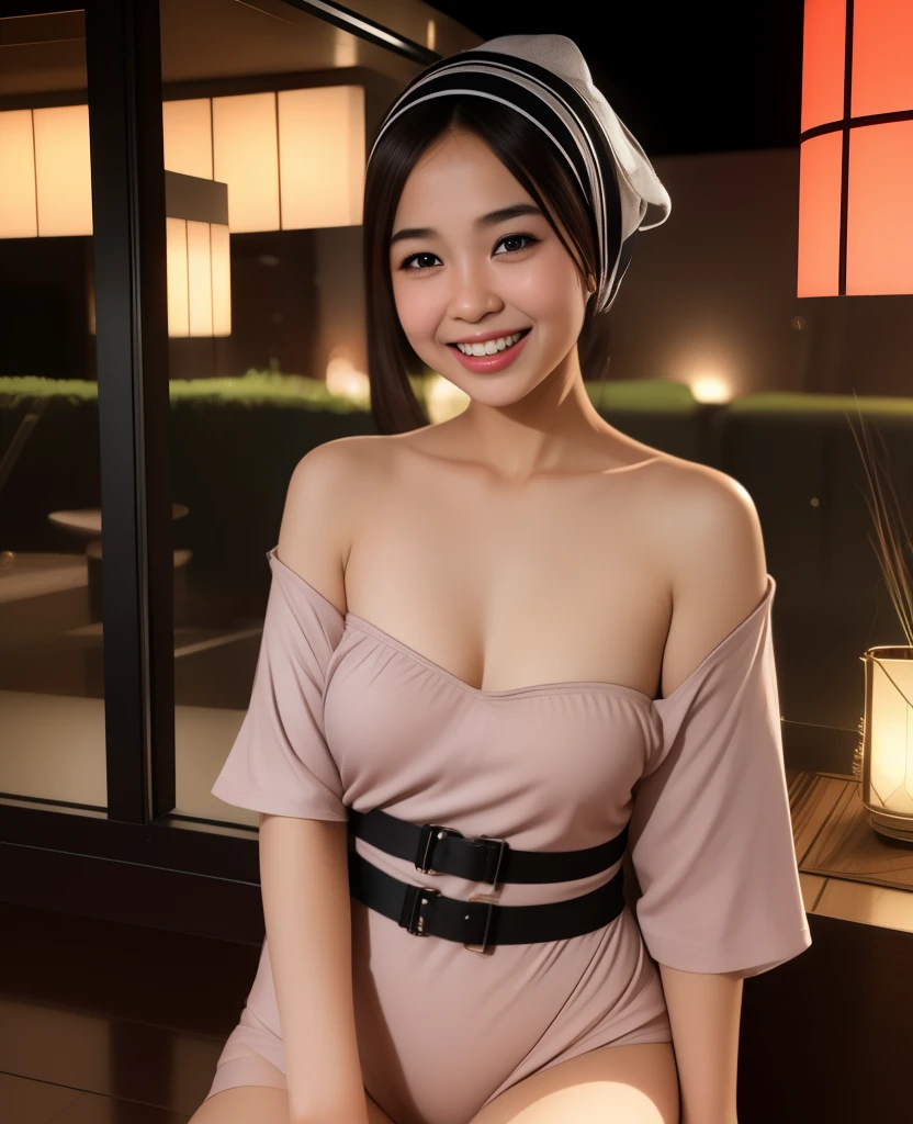 HIJAB MALAY GIRL, masutepiece, High quality, UHD 32K, Realistic face, Realistic skin feeling , A Japanese Lady, 8 , Little Gite and baby-like face, Women's Competition One-Piece Swimsuit, Sitting, itting open legs, Spread Leg, (((facials))), (((Smile))), (((flat chest))),(((Open Mouth)))