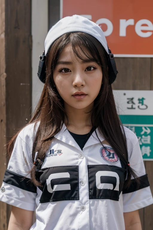 Ruka monster, coreana, de frente, rosto, uniforme escolar