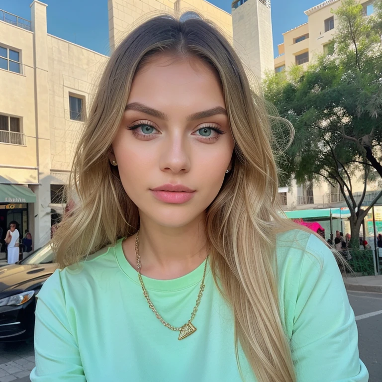 Blonde girl with eyes posing photo, Instagram Model, Elena Belova, Perfect face), Dasha Taran, 18 years old, Sexy face, Beautiful face, Beautiful young model, Long blonde hair and big eyes, Angelina Stroganova, Beautiful model, Very beautiful model, Russian bride, Angelina Anikeeva, Valya Carnival, Sweet young woman, on the streets of Dubai, in beautiful green clothes,