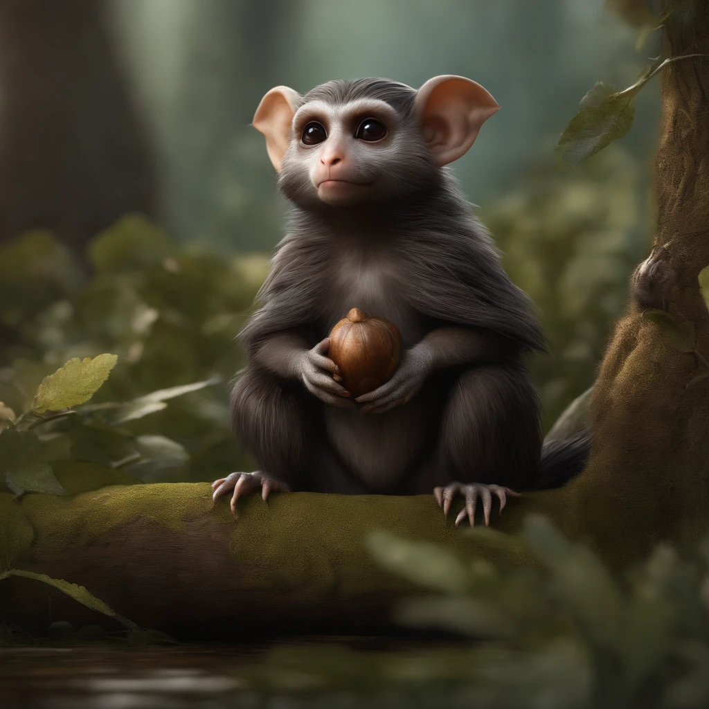 (CBZBB:1.25), ((gremlin),Zhkute, Small, baby, Beautiful, Fantasy art, deviant art, trending artstation, Digital Art, Detailed, Realistic, humanoid, character, tiny, Cinematic shot, cinematic portrait of a mole ,gremlin, mole-like, bright silver and brown, long tail, large ears, covered with silver fur, water, stands on the shore, Best Quality, Masterpiece, in style of dark fantasy art, gremlin, mole-like, bright silver and brown, long tail, double nose, huge ears, covered with silver fur,tousled, five toes on each paw, holding a huge acorn in his paws, I&#39;m standing in a forest clearing under the foliage of bast., acorns lie in the clearing, acorns glow, Crickets fly, Best Quality, Masterpiece, in style of dark fantasy art, fantasy-inspired, in the style of John Tolkien,A small gremlin that looks like a mole stands near a tree, adorable digital painting, fantasy matte painting，Cute, Anthropomorphic mole, mole guard, sitting on a stump, realistic fantasy render, Rendering of monkeys, Anthropomorphic mole, Anthropomorphic mole, wojtek fus, Cute forest creature, cute detailed digital art