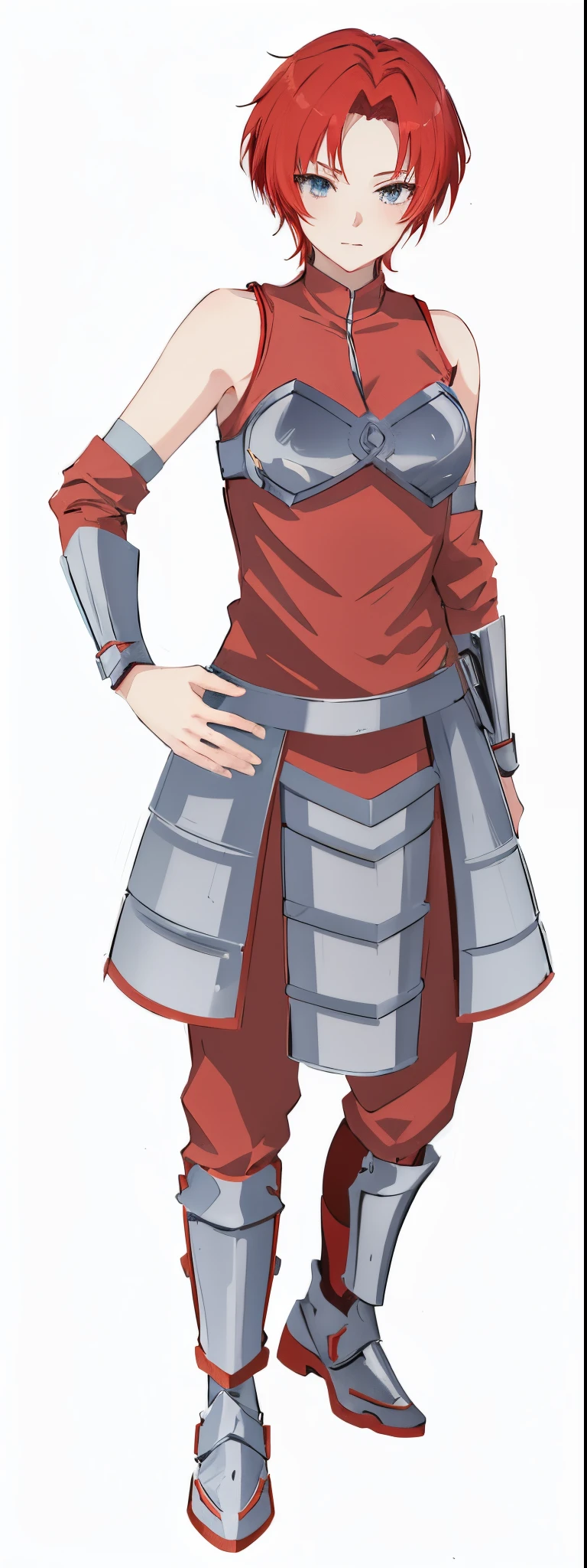 anime girl with red hair and a red top and silver armor, female anime character, anime style character, lady in red armor, anime fencer, female protagonist 👀 :8,