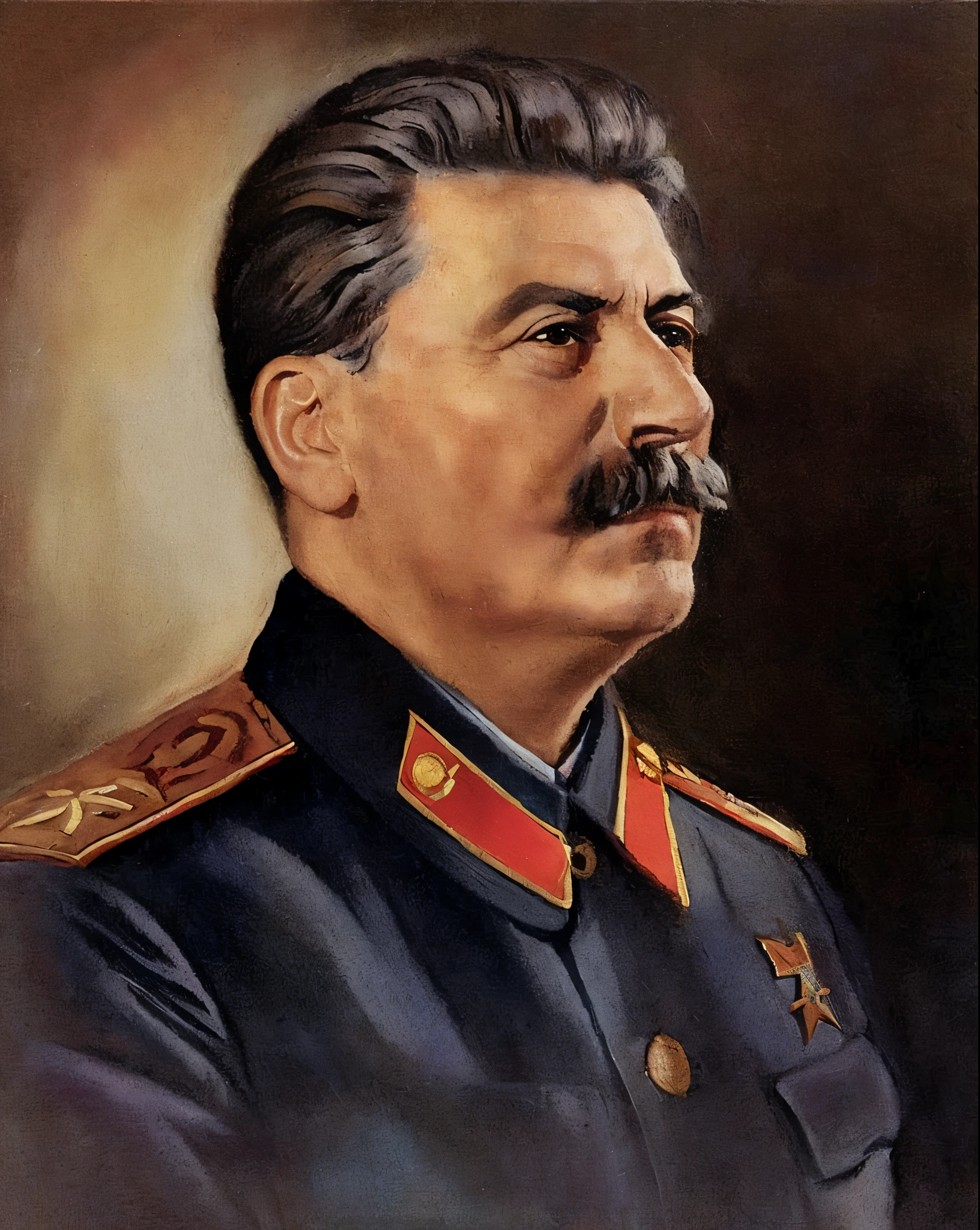 a close up of a painting of a man in a uniform, joseph stalin, stalin, stalin as superman, by György Rózsahegyi, soviet propaganda painting, standing next to joseph stalin, leader of fascist hungary, soviet painting, by Rudolf Koller, soviet propaganda, by Viktor Madarász, soviet paintings, soviet era