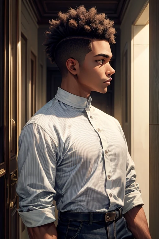 ((Best quality)), ((masterpiece)), top quality), standing alone, african American, undercut, male,