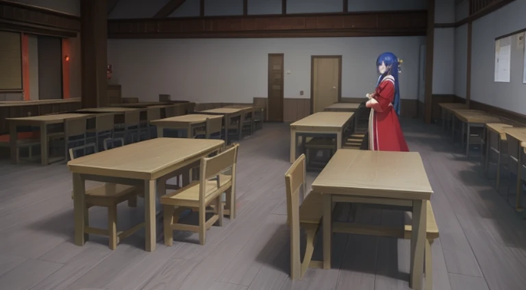 Anime scene classroom with tables and benches,There is also a woman in a red dress, tavern background, Inside the tavern, typical anime classroom, Figures in robes sit around a table, Reincarnation Stara Slime Dattaken, Evening in a medieval tavern, Still from TV animation, Mushoku Tensei, Medieval tavern, anime scene, off-world