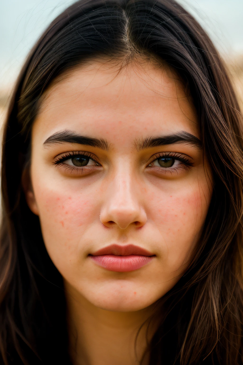 Illustration of a face of a beautiful woman, jovem de 219 anos, Fundo com pinceladas coloridas, auto retrato hiper-realista, 8k UHD, DSLR, grain of film, pintura fotorrealista Fujifilm XT4 art midjourney,