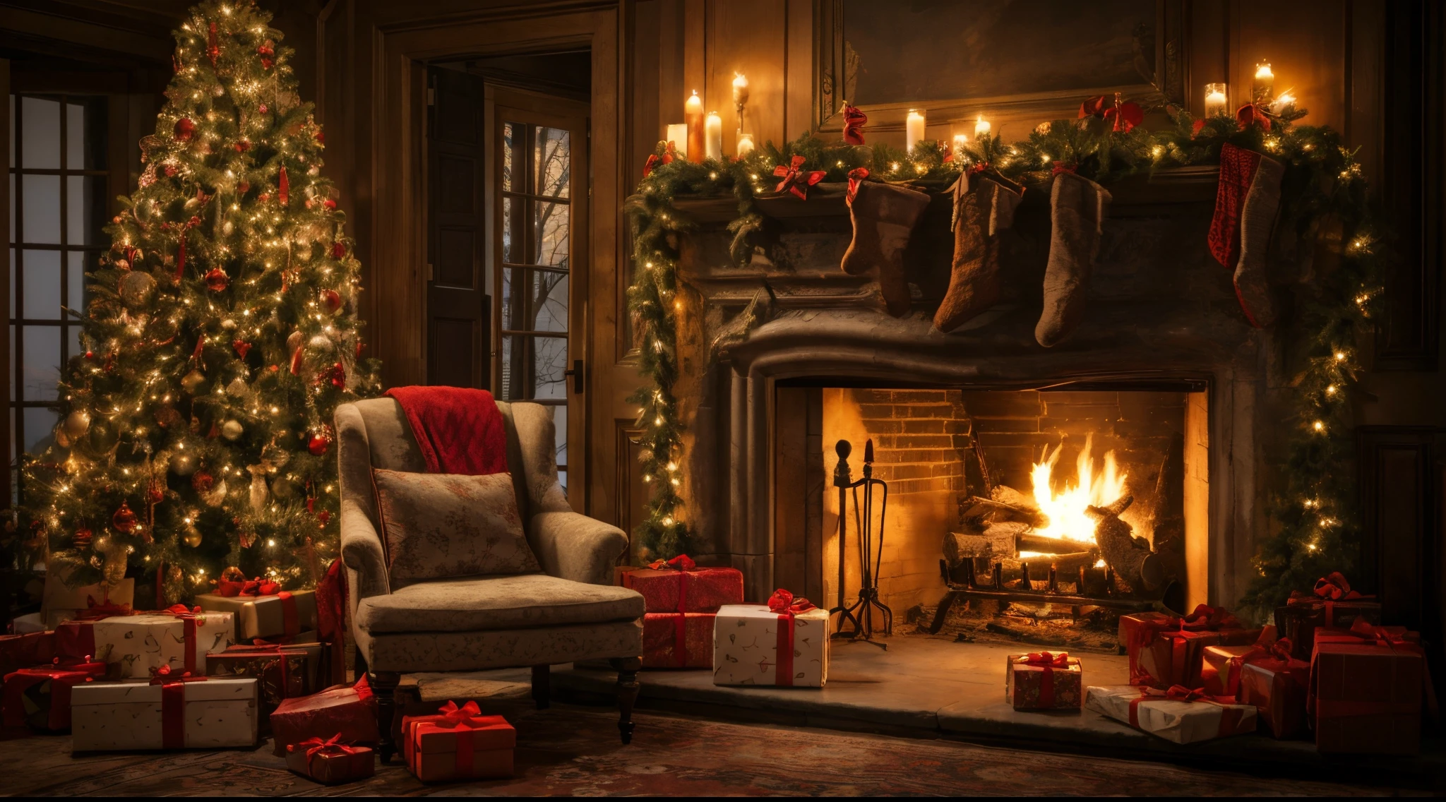 Christmas Fire place and living room