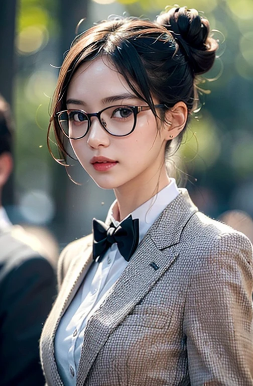 ((1 girl)), Agent Girl Portrait, Girls are dressed sharply, A well-fitted suit that exudes sophistication. Her outfit is、Complete with stylish glasses that add a touch of mystery to her look。,Bun hair, He carries himself with confidence and authority, suggests that she is likely involved in covert or covert operations., Vibrant photo, (masutepiece:1.2),(Extremely detailed),(8K:1.1),(Perfect Lighting,Best Quality,hight resolution,Original),(realistic photo shot:1.4) ,High detailed skin,Shaded face, Soft lighting, (a small face),raw, 超A high resolution, Pores are visible, , ((25 year old sexy agent girl)),A slight smil,
Asian Beauty,