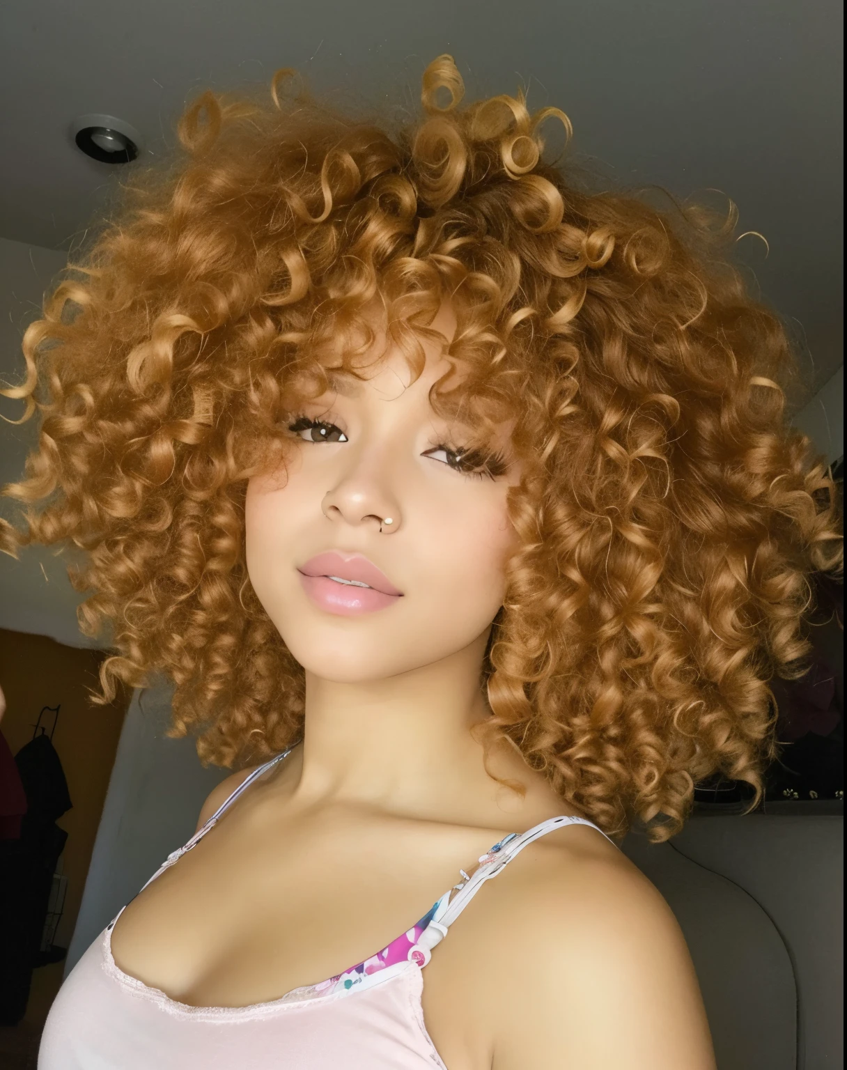 tem uma mulher com cabelo cacheado e blusa rosa, cabelos cacheados cor de cobre, franja encaracolado, afro encaracolado, cabelos loiros cacheados | d & d, cabelo de gengibre selvagem, cabelos loiros cacheados, com cabelos ruivos cacheados, cabelos cacheados, cabelos loiros cacheados, com afro, pele clara, loiro encaracolado, curly hair, de cabelos loiros cacheados curtos, encaracolado