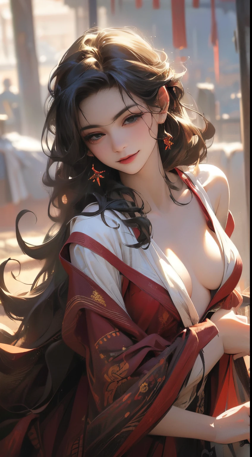 perfect realistic photo, best possible quality, photo seen from above, a beautiful woman, she is ????? with curly hair lying on a red satin bed, she has round and small breasts, open legs, showing her crotch and hairy pussy, she smiles mischievously, green eyes fixed, sexy, sensual