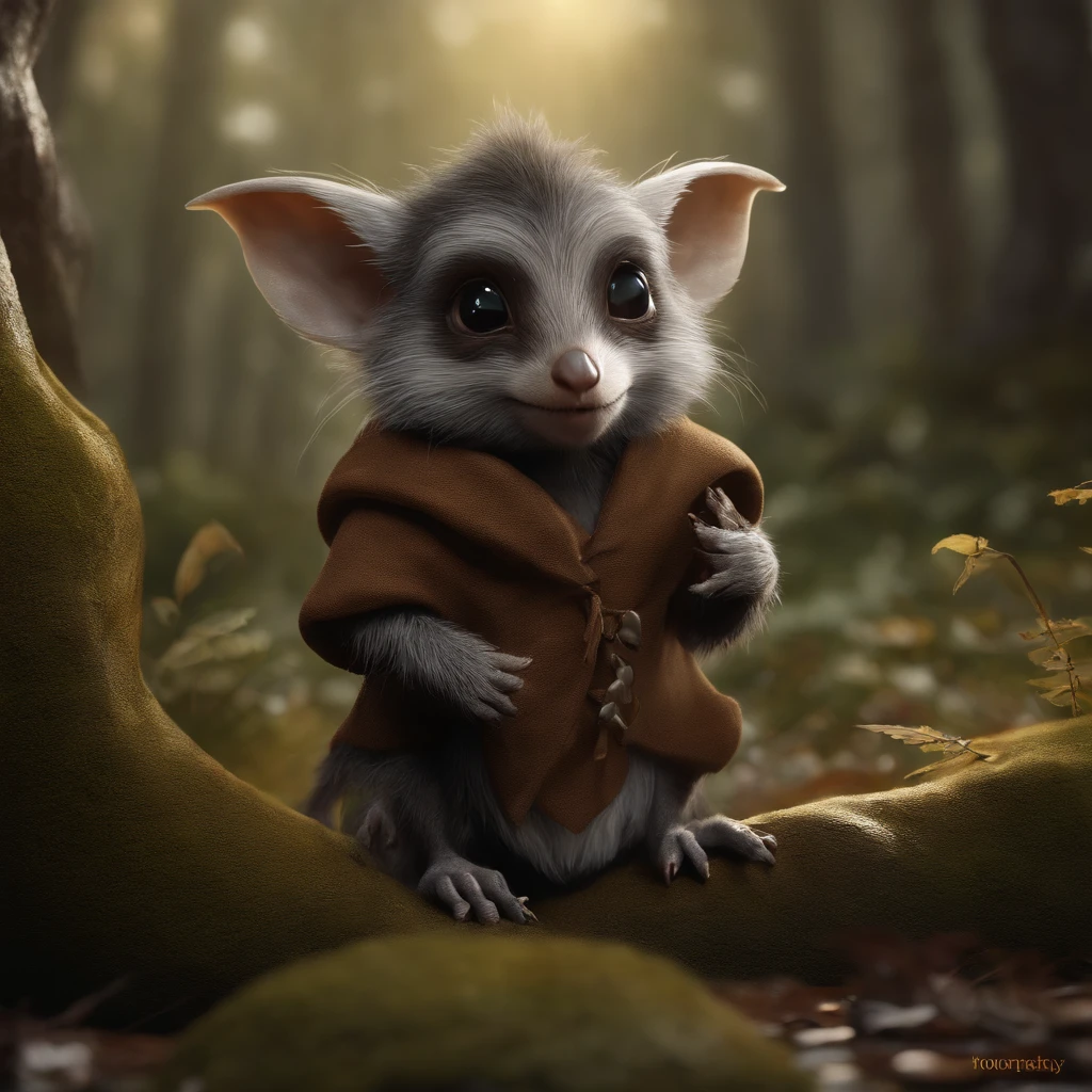 gremlin, mole-like, bright silver and brown, long tail, large ears, covered with silver fur, water, stands on the shore, Best Quality, Masterpiece, in style of dark fantasy art, gremlin, mole-like, holding a huge acorn in his paws, bright silver and brown, long tail, elongated nose, huge ears, covered with silver fur,tousled, five toes on each paw, holding a huge acorn in his paws, I&#39;m standing in a forest clearing under the foliage of bast., acorns lie in the clearing, acorns glow, Crickets fly, Best Quality, Masterpiece, in style of dark fantasy art, fantasy-inspired, in the style of John Tolkien,  (CBZBB:1.25), ((gremlin),Zhkute, Small, baby, Beautiful, Fantasy art, deviant art, trending artstation, Digital Art, Detailed, Realistic, humanoid, character, tiny, Cinematic shot, cinematic portrait of a mole