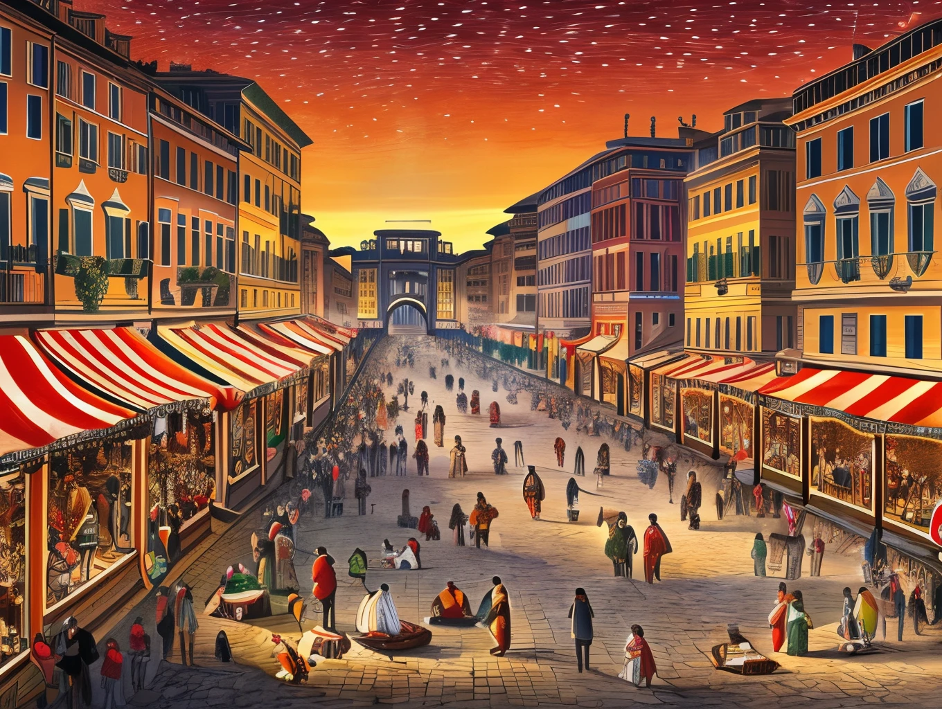 A vibrant illustration depicting the ancient city of Rome during the festive season of Saturnalia, with people engaged in merrymaking activities. 9:16 --auto --s2
