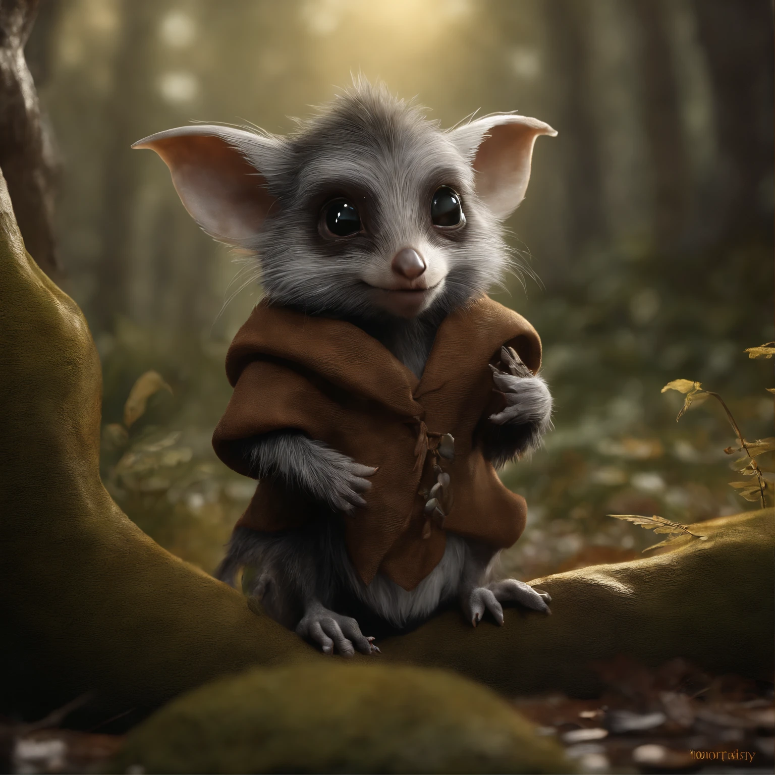 gremlin, mole-like, bright silver and brown, long tail, large ears, covered with silver fur, water, stands on the shore, Best Quality, Masterpiece, in style of dark fantasy art, gremlin, mole-like, holding a huge acorn in his paws, bright silver and brown, long tail, elongated nose, huge ears, covered with silver fur,tousled, five toes on each paw, holding a huge acorn in his paws, I'm standing in a forest clearing under the foliage of bast., acorns lie in the clearing, acorns glow, Crickets fly, Best Quality, Masterpiece, in style of dark fantasy art, fantasy-inspired, in the style of John Tolkien, (CBZBB:1.25), ((gremlin),Zhkute, Small, baby, Beautiful, Fantasy art, deviant art, trending artstation, Digital Art, Detailed, Realistic, humanoid, character, tiny, Cinematic shot, cinematic portrait of a mole