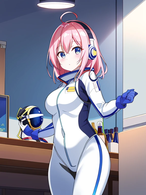 masutepiece、​masterpiece、top-quality、ultra-detailliert、hight resolution、 hight resolution、8K Portrait、Unity 8k Wallpapers、extremely details CG、Unity 8k壁纸、Highly detailed CG Unity 8k wallpaper、(space vegetable factory background):1.4,One lady、Spacesuit helmet、head phone、Tight-fitting spacesuit