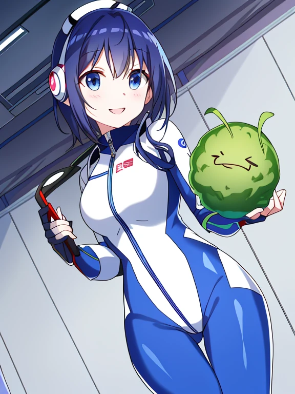 masutepiece、masterpiece、top-quality、ultra-detailliert、hight resolution、 hight resolution、8K Portrait、Unity 8k Wallpapers、extremely details CG、Unity 8k壁纸、Highly detailed CG Unity 8k wallpaper、(space vegetable factory background):1.4,One lady、Spacesuit helmet、head phone、Tight-fitting spacesuit