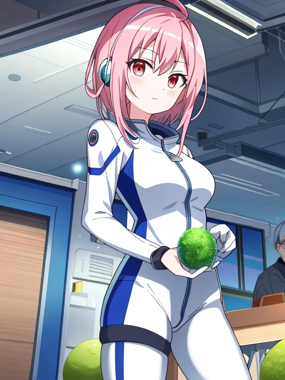 masutepiece、masterpiece、top-quality、ultra-detailliert、hight resolution、 hight resolution、8K Portrait、Unity 8k Wallpapers、extremely details CG、Unity 8k壁纸、Highly detailed CG Unity 8k wallpaper、(space vegetable factory background):1.4,One lady、Spacesuit helmet、head phone、Tight-fitting spacesuit