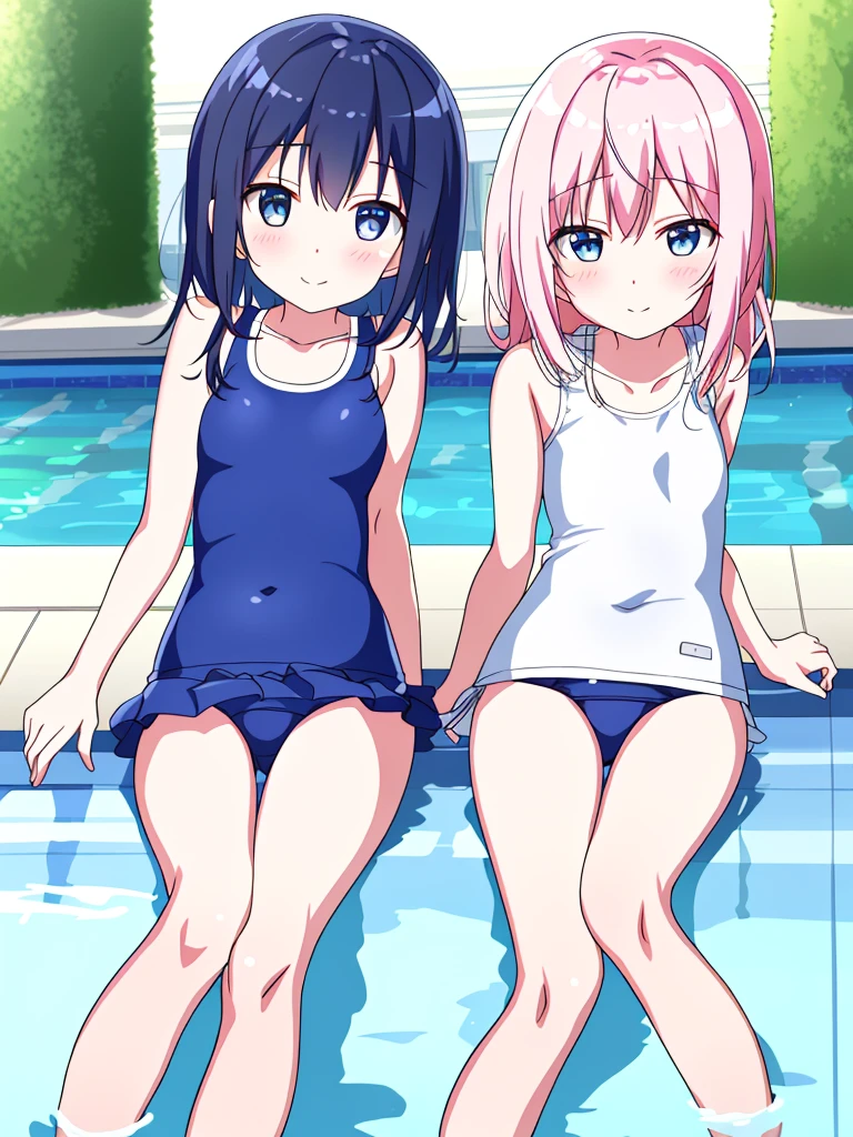 masutepiece、masterpiece、top-quality、ultra-detailliert、hight resolution、 hight resolution、8K Portrait、Unity 8k Wallpapers、extremely details CG、Unity 8k壁纸、Highly detailed CG Unity 8k wallpaper、realisticlying、realperson、 Portrait photos、shinny skin、(sixteen years old:1.5)、high-detail、Beautiful clear eyes、Ultra-fine depiction、delicated face、Lovely lips、big breasts thin waist、Thin leg、1人、the pose、(((flat chest:1.2)))、(Navy School Swimsuit:1.4)、((school poolside:1.5))、Outstanding smile、Pupils、During pool classes、((all-fours))、Raise your buttocks high、sexypose
