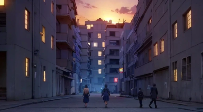 anime scene of a couple of people walking down a street, Ruins Explorer at Dusk, Screenshot of the animated movie, Today’s recommended anime is still, in the anime film, ruins in the background, 2 0 1 9 animation screenshots, Opening scene, Screenshots from the 2012 animation, city ruins in the background, Still from TV animation