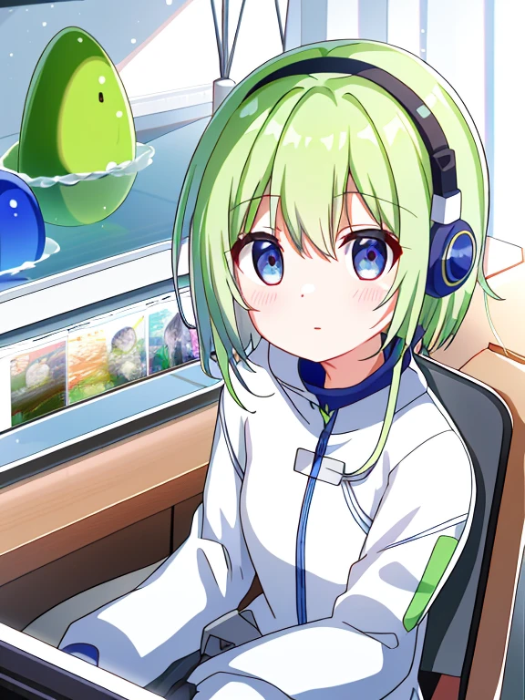 masutepiece、masterpiece、top-quality、ultra-detailliert、hight resolution、 hight resolution、8K Portrait、Unity 8k Wallpapers、extremely details CG、Unity 8k壁纸、Highly detailed CG Unity 8k wallpaper、(space vegetable factory background):1.4,hydroponics、vegetable factory、One lady、Spacesuit helmet、head phone、A tight-fitting spacesuit