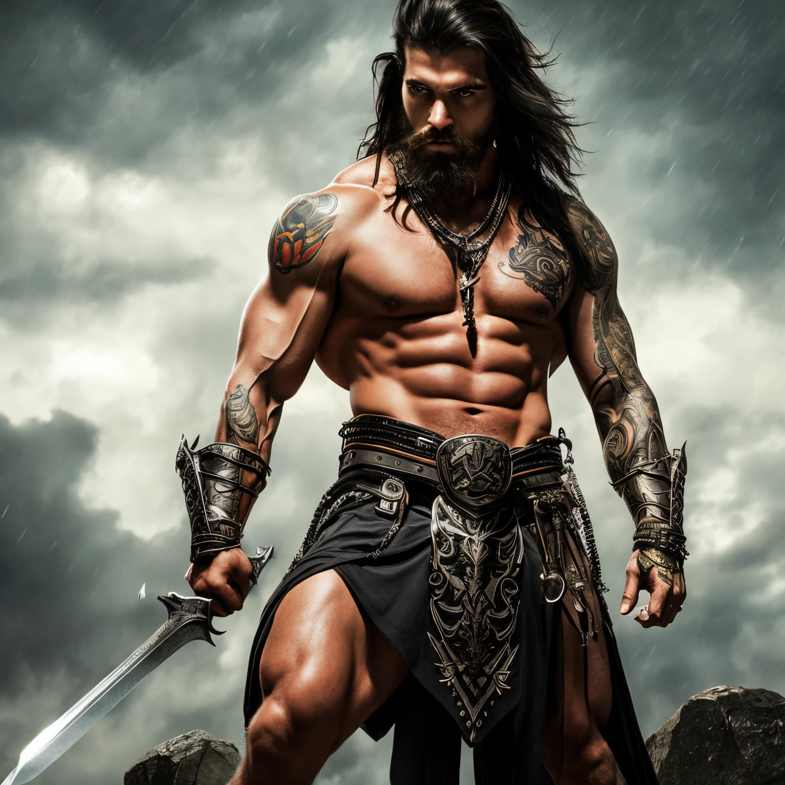 A warrior,holding a sword,standing confidently in a foggy battlefield,bathed in the golden rays of sunlight.The sword is crafted from gleaming steel,adorned with intricate engravings.The warrior's armor is robust and shiny, reflecting the surrounding environment.The battlefield is littered with fallen soldiers and scattered weapons, adding a sense of urgency and chaos.The warrior's eyes are piercing and determined, while their muscles ripple with strength and power. In the distance, a majestic castle rests on a hill, serving as a reminder of the ongoing conflict. The atmosphere is tense, with billowing smoke and distant sounds of battle filling the air. The colors are vibrant and intense, enhancing the drama and intensity of the scene.The lighting is dramatic, casting long shadows and creating a sense of depth and dimension. The overall image quality is of the highest standard, with ultra-detailed textures and realistic rendering. The artwork is reminiscent of medieval fantasy art, drawing inspiration from classic oil paintings and epic illustrations.