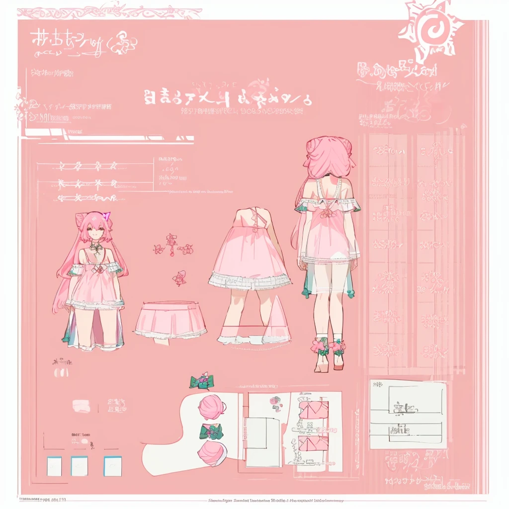 anime girl with long pale brownish dark pink hair and in a pink dress, anime character reference sheet, reference sheet, full body!, [ character design ], design sheet, character reference sheet, 
 long Pale brownish pink hair with sampaguita one hair bun (one right next sampaguita on her hair) with  and golden brown eyes, single character full body Genshin style, , official artwork, CG, artTala/>~Gender : Female~Size : medium female~Rarity: 5★~Weapon: , Catalyst~Element: Anemo~Nation: Mondstadt ((she is born in Sumeru and Raised in Mondstadt))