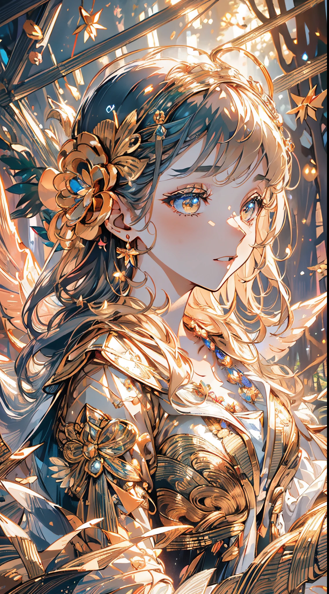 (best quality,4k,8k,highres,masterpiece:1.2),1fairy,beautiful detailed face,glowing ethereal wings,sparkling magical wand,shimmering dress,enchanted forest background,dreamy lighting,soft golden glow,floating flowers,serene atmosphere,whimsical elements,colorful palette,depth of field