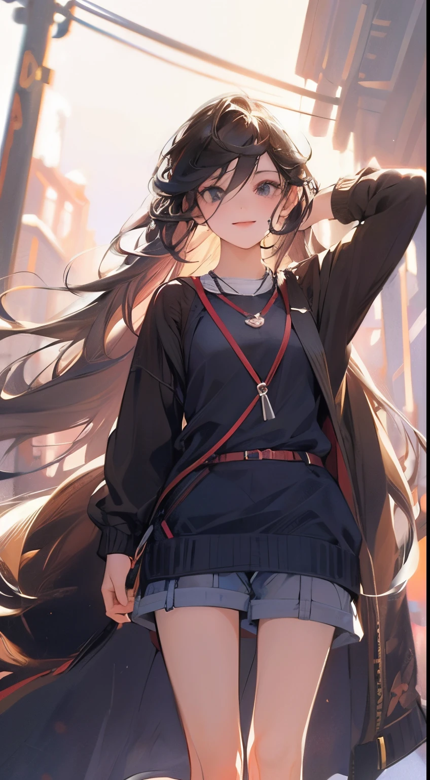 Estilo anime, noite, Sala de estar, Mulher adulta frontal ethinic random, hair multcolor aleathory, sorriso malicioso, walking in streets