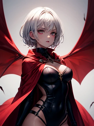 girl, naked, vampire, short white hair, malefic, red cape