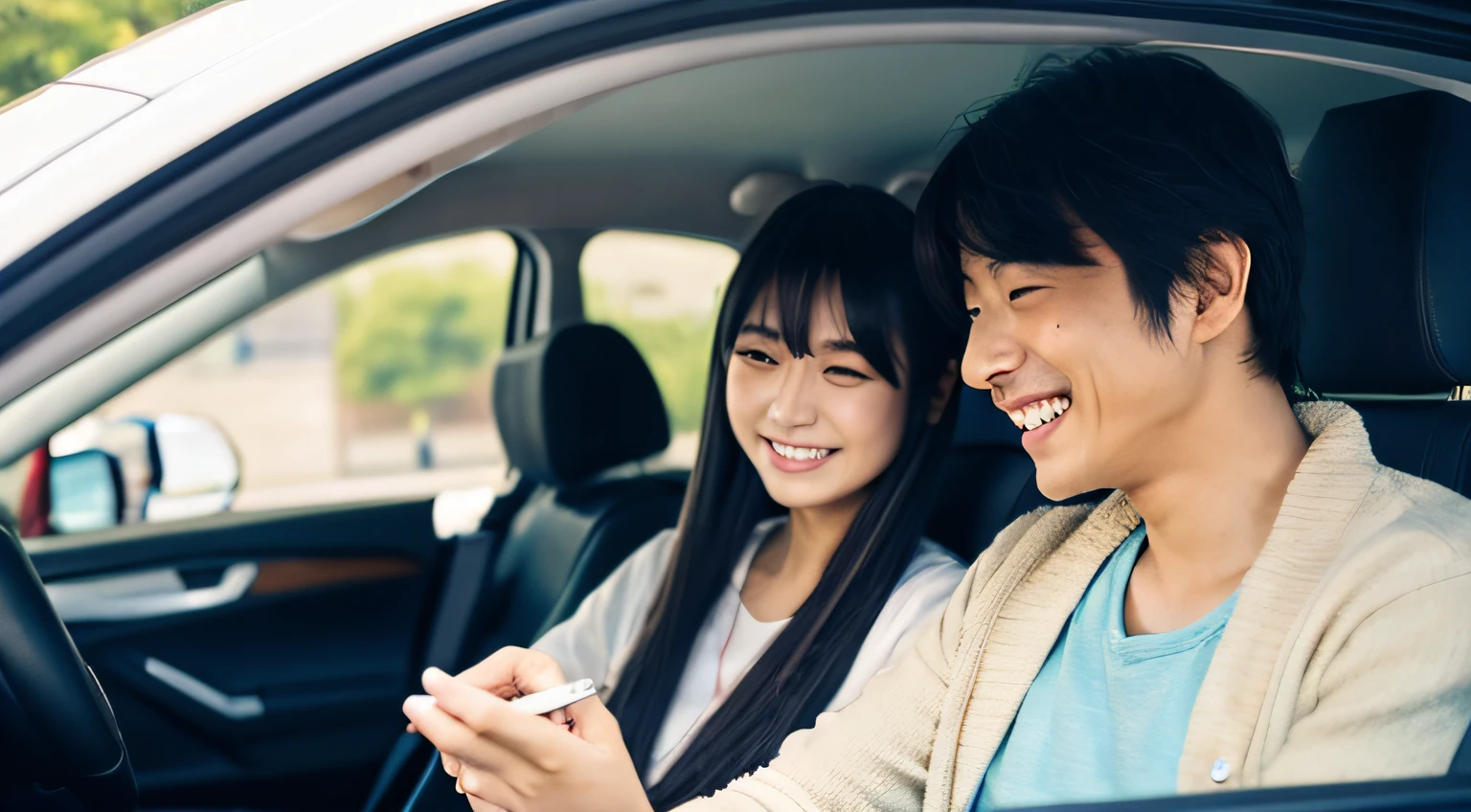 families。While driving。japanes。A smile