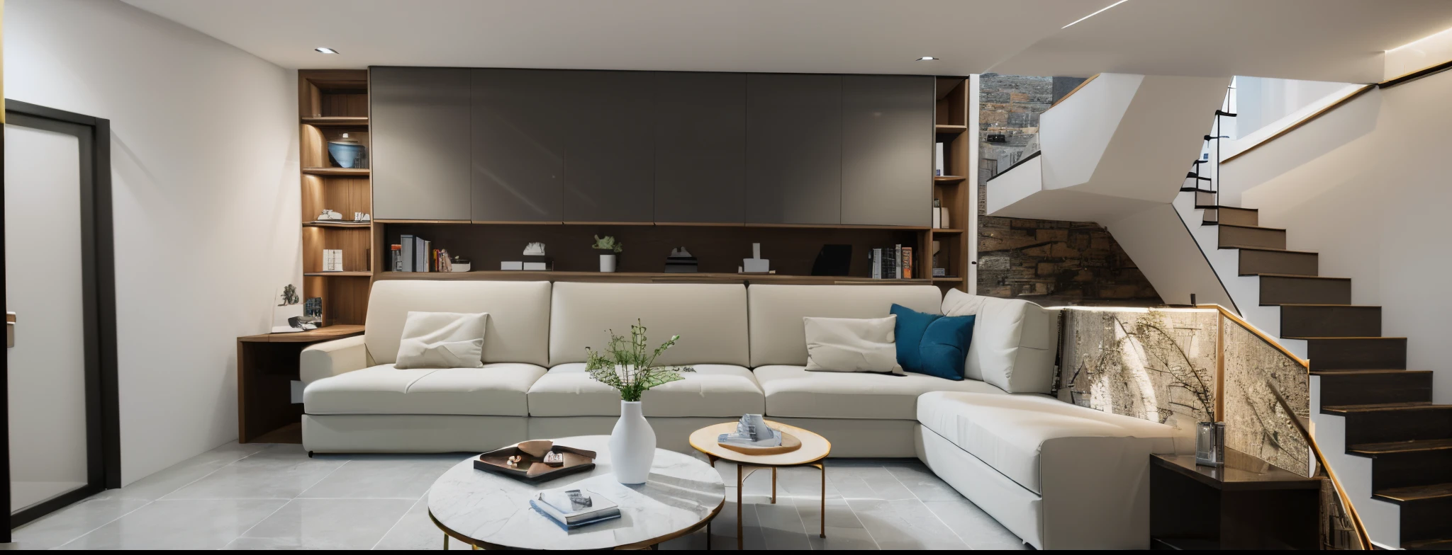 morden space design, (((volumetric light:1.2))), (Masterpiece,best quality,8k uhd,dslr,soft lighting,high quality,hyper detail,film grain,Fujifilm XT3, UE 5 render 8k, super high resolution, supper detail:1.2), color block wall decor, abtract poster decor, glossy terazzo floor:1.3,