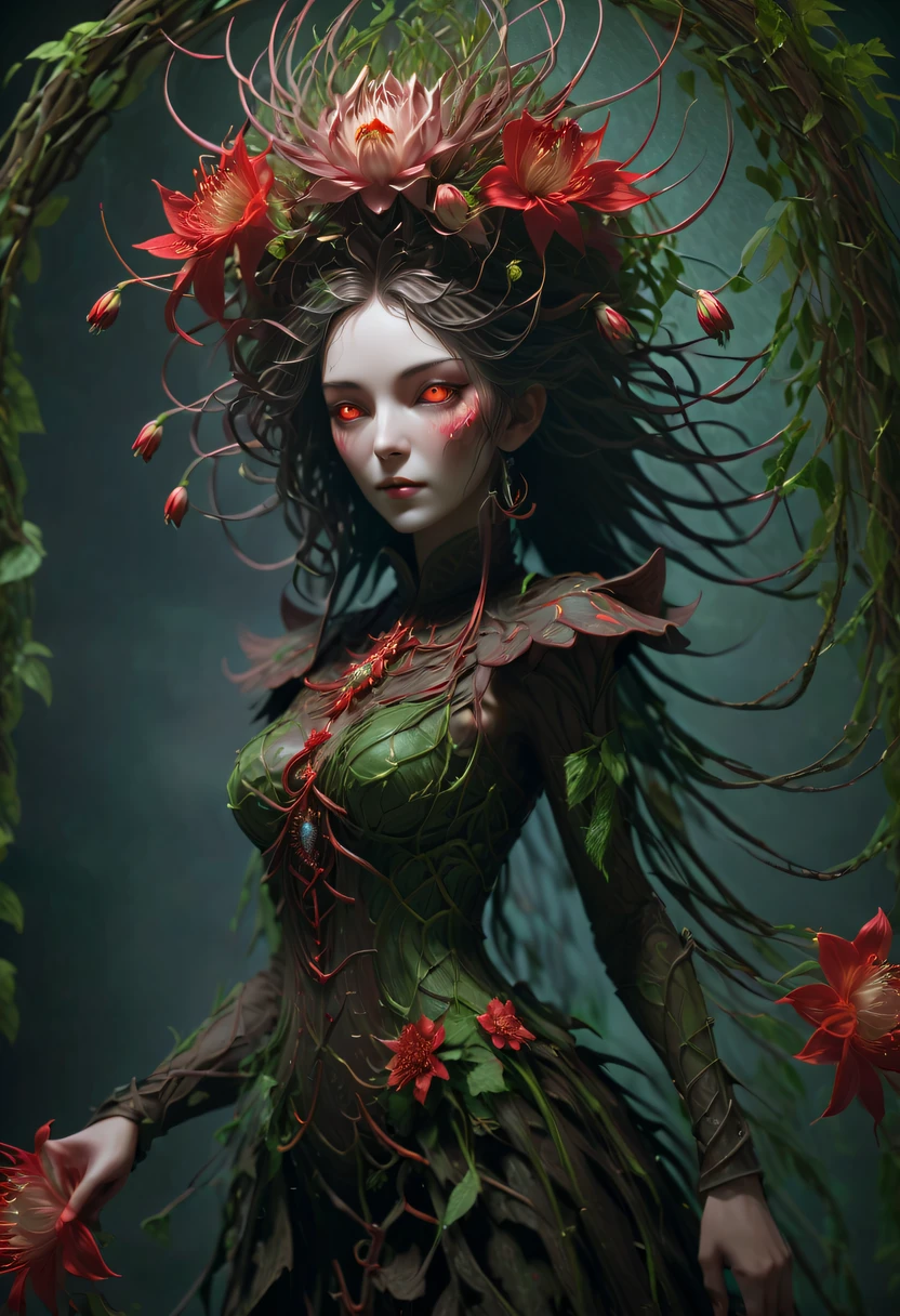 Create an eerie and unsettling image inspired by the theme of love as an intrusive vine with flowers and hearts consuming an attractive female. Set the scene in a decrepit mansion engulfed in mist and shadows, its crumbling walls adorned with creeping vines that seem to pulsate with a sinister energy.
In the center of the image, depict a captivating young woman, her beauty juxtaposed with an expression of fear and desperation as she struggles against the invasive vines that coil around her like serpents. These vines, twisted and gnarled, wrap themselves around her body, constricting her movements and threatening to suffocate her.
Use lighting and shadow to enhance the atmosphere of dread, casting long, ominous shadows that dance across the dilapidated walls of the mansion. Incorporate subtle details that hint at the supernatural nature of the scene, such as spectral apparitions lurking in the background or glowing eyes peering out from the darkness.
Capture the tension and horror of the moment with haunting precision, inviting the viewer to contemplate the darker aspects of love and obsession. Let the image serve as a visceral reminder of the thin line between desire and destruction, leaving a lasting impression on those who dare to gaze upon it <lora:dark_fantasy_art:0.8> dark fantasy <lora:dissolve:1> dissolve <lora:quality1:0.8> <lora:Gelatine_XL:0.8> Gelatine <lora:HDRv1:0.8> <lora:Low-key lighting Style:0.8> Low-key lighting Style <lora:RMSDXL_Enhance:0.8>