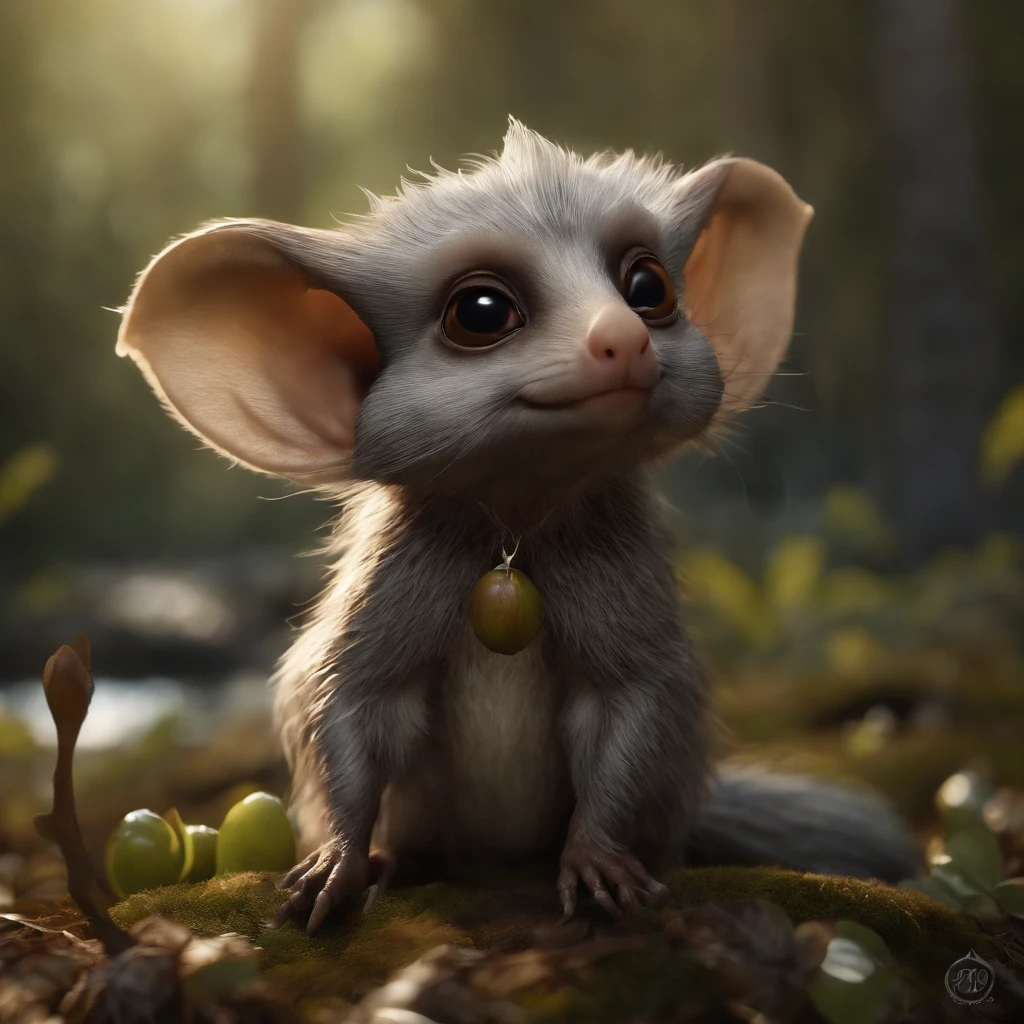(CBZBB:1.25), ((gremlin),Zhkute, Small, baby, Beautiful, Fantasy art, deviant art, trending artstation, Digital Art, Detailed, Realistic, humanoid, character, tiny, Cinematic shot, cinematic portrait of a mole     ,gremlin, mole-like, bright silver and brown, long tail, large ears, covered with silver fur, water, stands on the shore, Best Quality, Masterpiece, in style of dark fantasy art, gremlin, mole-like, bright silver and brown, long tail, double nose, huge ears, covered with silver fur,tousled, five toes on each paw, holding a huge acorn in his paws, I&#39;m standing in a forest clearing under the foliage of bast., acorns lie in the clearing, acorns glow, Crickets fly, Best Quality, Masterpiece, in style of dark fantasy art, fantasy-inspired, in the style of John Tolkien,