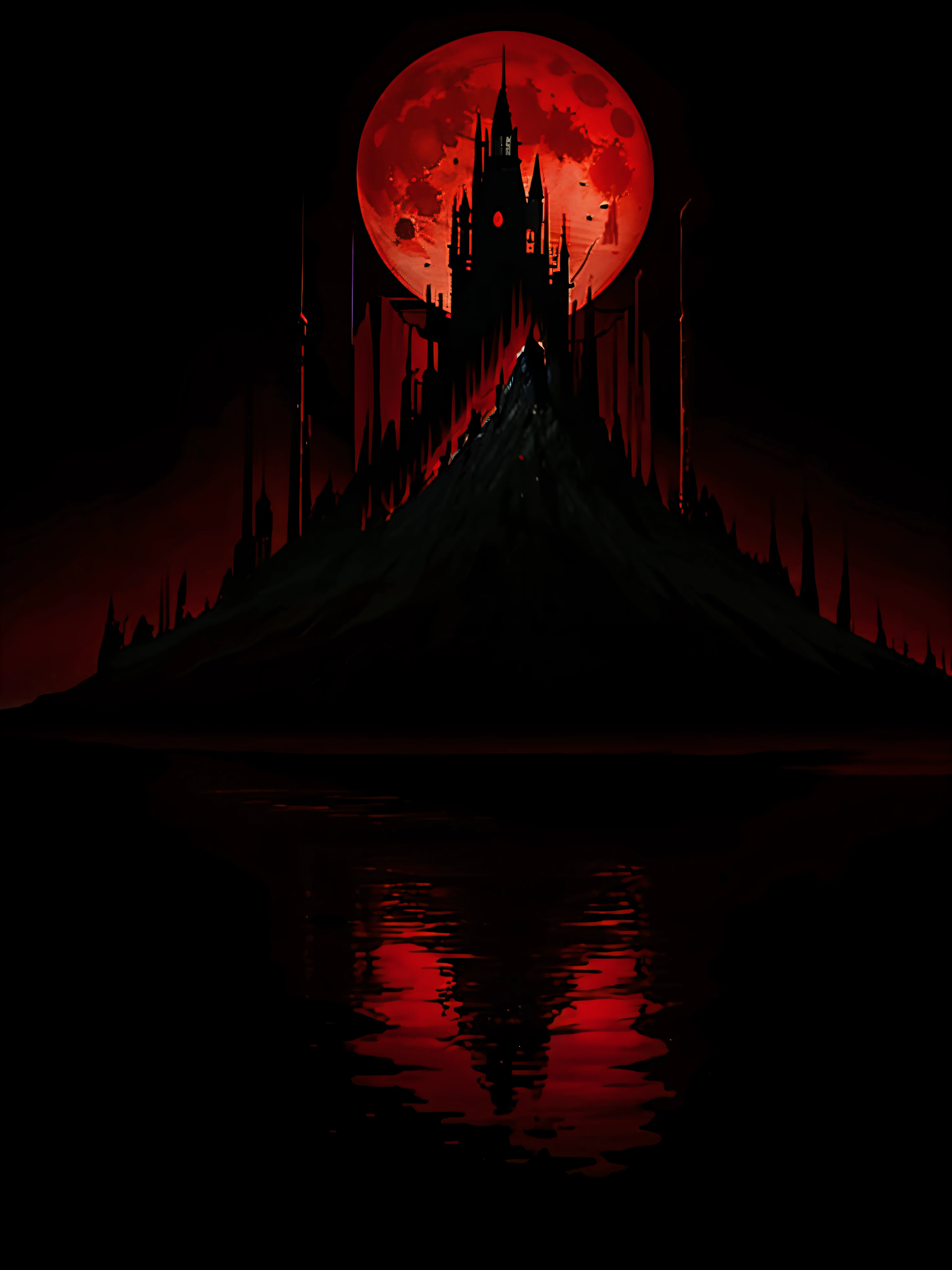 A red moon shines on the dark forest,without humans,Glows red, In the red dream world, Blood Temple, bloodborne art, Red Forest, blood vessel + concept-art, Inspired by Castlevania, blood moon background, Red, Red atmosphere, Just the art of dark metal music, gothic horror vibes, bloodborne concept art, dark fantasy concept art