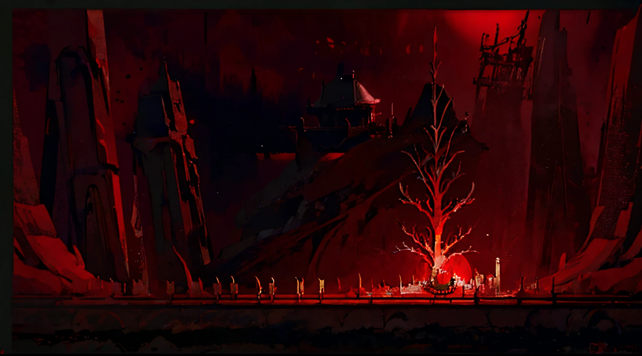 A red moon shines on the dark forest,without humans,NOhumans,Glows red, In the red dream world, Blood Temple, bloodborne art, Red Forest, blood vessel + concept-art, Inspired by Castlevania, blood moon background, Red, Red atmosphere, Just the art of dark metal music, gothic horror vibes, bloodborne concept art, dark fantasy concept art