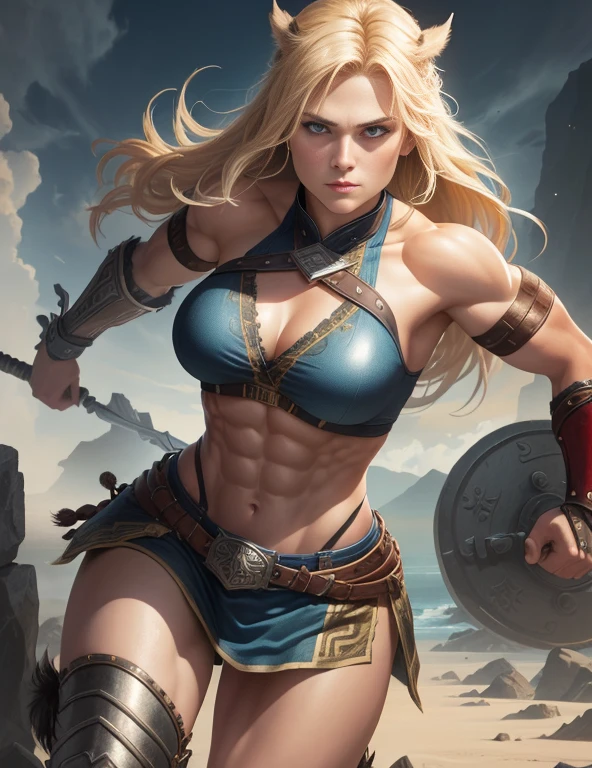 8K,Blonde female warrior fighting monsters,Super Beauty(Realistic Skin),Macho female warrior,blonde mohawk hair,Perfect Anatomy,charm,Volume measurement,Body balance,Digital single-lens reflex camera, Soft lighting, Detailed Background, Written boundary depth, Volumetric lighting, Sharp focus, Absurd, Realistic proportions, Excellent anatomy, (Realistic, 超Realistic:1.4), 16K HDR, dawn,A High Resolution,super Realistic 肌,Super beautiful expression,Fantasy art,Character Art,Wind effects:1.9、Cloud Effect:1.2、Full Rendering、Professional quality high resolution、Perfect contrast、Perfect lighting、Perfect composition、Perfect Skin、Perfect Fingers、Perfect breasts、Perfect Hair、Perfect Face、Realistic facial features,super highest quality,Slim figure,Perfect body line,Perfect hand shape,Anatomical body balance,Highly detailed face,Highly detailed eyes,Beautiful Lips,Excellent light particles,Cinema Lighting,Makeup,Ultra-high resolution,Ultra-Realistic Skin,Accentuate your cleavage,Demon Slayer Costume,Fierce battle scenes,Hold your sword and attack,Impressive battle scenes,