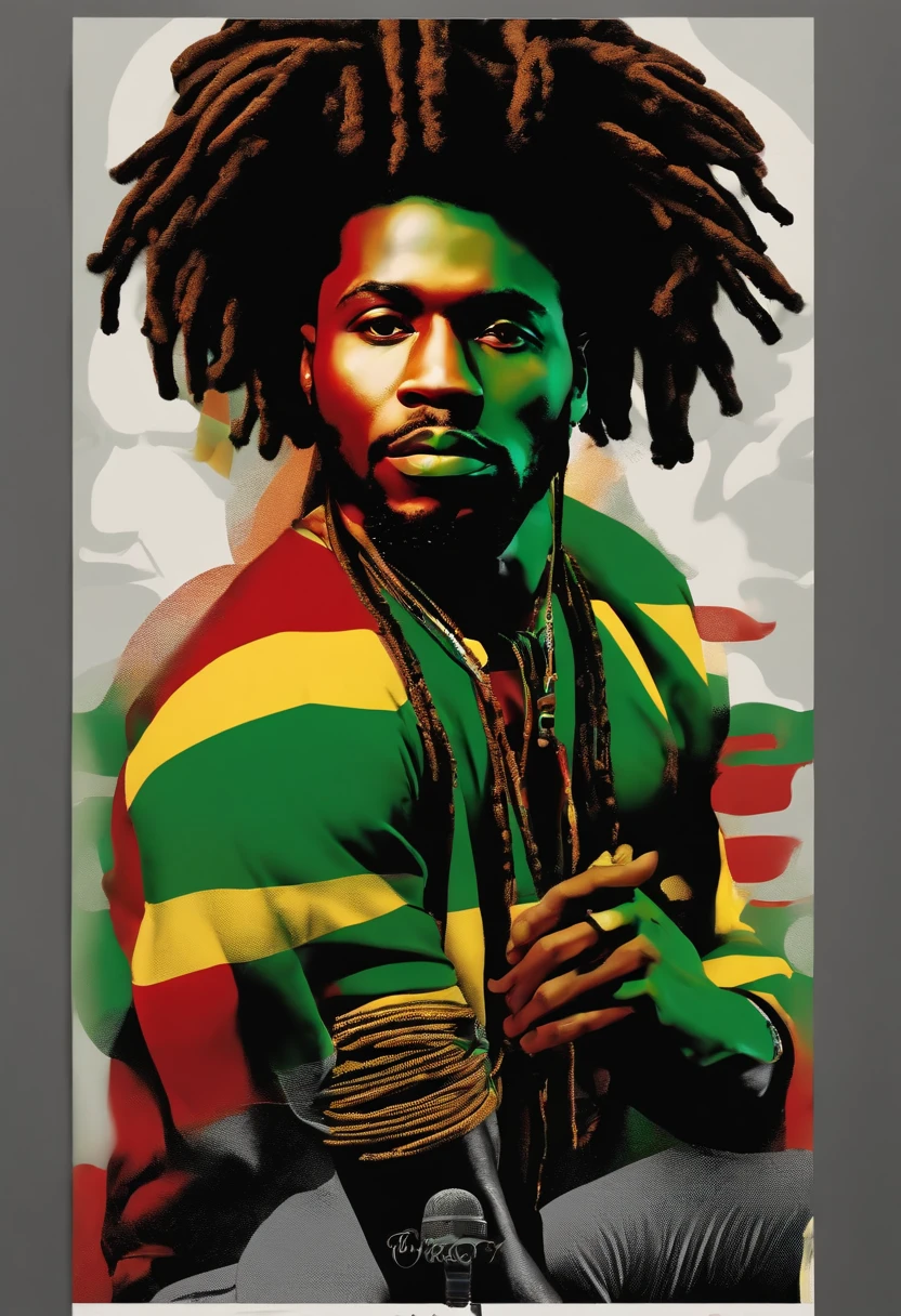 Create a logo with the head of a black man with dreadlocks in black colors, verde, amarelo e vermelho (olhando para a frente) , imagem estilo logomarca , Sober, (fundo preto), Image with resolution of at least 300dpi, UHD 8k, Very high quality for excellent printing. Lighting that highlights the figure in relation to the background, cores do reggae, Estilo da camada de disco