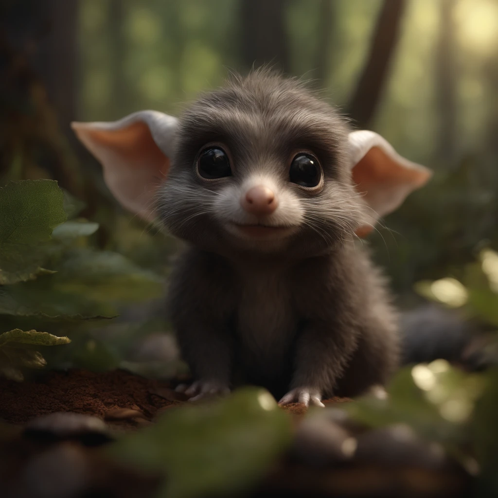 (CBZBB:1.25), ((gremlin),Zhkute, Small, baby, Beautiful, Fantasy art, deviant art, trending artstation, Digital Art, Detailed, Realistic, humanoid, character, tiny, Cinematic shot, cinematic portrait of a mole     ,gremlin, mole-like, bright silver and brown, short tail, large ears, covered with silver fur, water, stands on the shore, Best Quality, Masterpiece, in style of dark fantasy art, gremlin, mole-like, bright silver and brown, long tail, double nose, huge ears, covered with silver fur,tousled, five toes on each paw, holding a huge acorn in his paws, I&#39;m standing in a forest clearing under the foliage of bast., acorns lie in the clearing, acorns glow, Crickets fly, Best Quality, Masterpiece, in style of dark fantasy art, fantasy-inspired, in the style of John Tolkien,