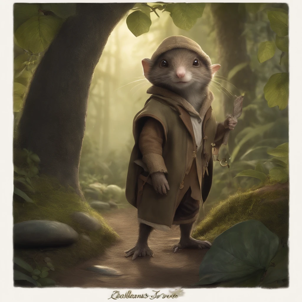 (nffsw:1.25),gremlin, fantasy-inspired, in style of dark fantasy art, fairy tale style hobbit style, in the style of John Tolkien, looks like a creature wearing clothes, ,Gremlins look like moles((taupe)),  I&#39;m going down the hill, collect nuts, rain is falling, Huge ears, long and cute nose, small tail, 5 toes, wear a hooded vest,  wearing a backpack, Detailing, hobbit style house, walk along the road, collect nuts,  gremlin style mall, Gremlin goes to the hill to collect peanuts, holding a large acorn in his foot, nffsw,Cute, Small, Baby, Beautiful, Fantasy Art, Deviant Art, trend artstation, Digital Art, Detailed, Realistic, Humanoid, Character, Tiny, cinematic shot, Cinematic portrait of a fairy mole, cute character, looks like a gremlin, looks like a mole,    ,gremlin, like a mole, bright silver and brown, small tail, big earing , long and cute nose,In summer, wear a hooded vest, covered with silver fur, holding a large acorn in his foot, Water, Holes, tree roots sticking out from the wall of the hole,  mushrooms sticking out of the ground, Best Quality, masutepiece, in style of dark fantasy art,真实感, Realism, tmasterpiece, brad johnson walks through the jungle (Night of Fireflies), (ighly detailed: 1 1), rough face, Natural Skin, hiquality, NSFW, Pretty eyes, (Detailed face and eyes), (s face: 1 2), uproar, Finish up, realphoto, ............PSD, lightweight film photography, foco nítido, Contrast lighting, Detail skin, High resolution 8K, Crazy details, Realistic, Professional Photos, 8K UHD, Digital SLR, Soft light, hiquality, film grains, FUJI XT3, dark fantasy style, Fairytale style, In the style of Yenteschi, in fairy tale style, Assassin style,