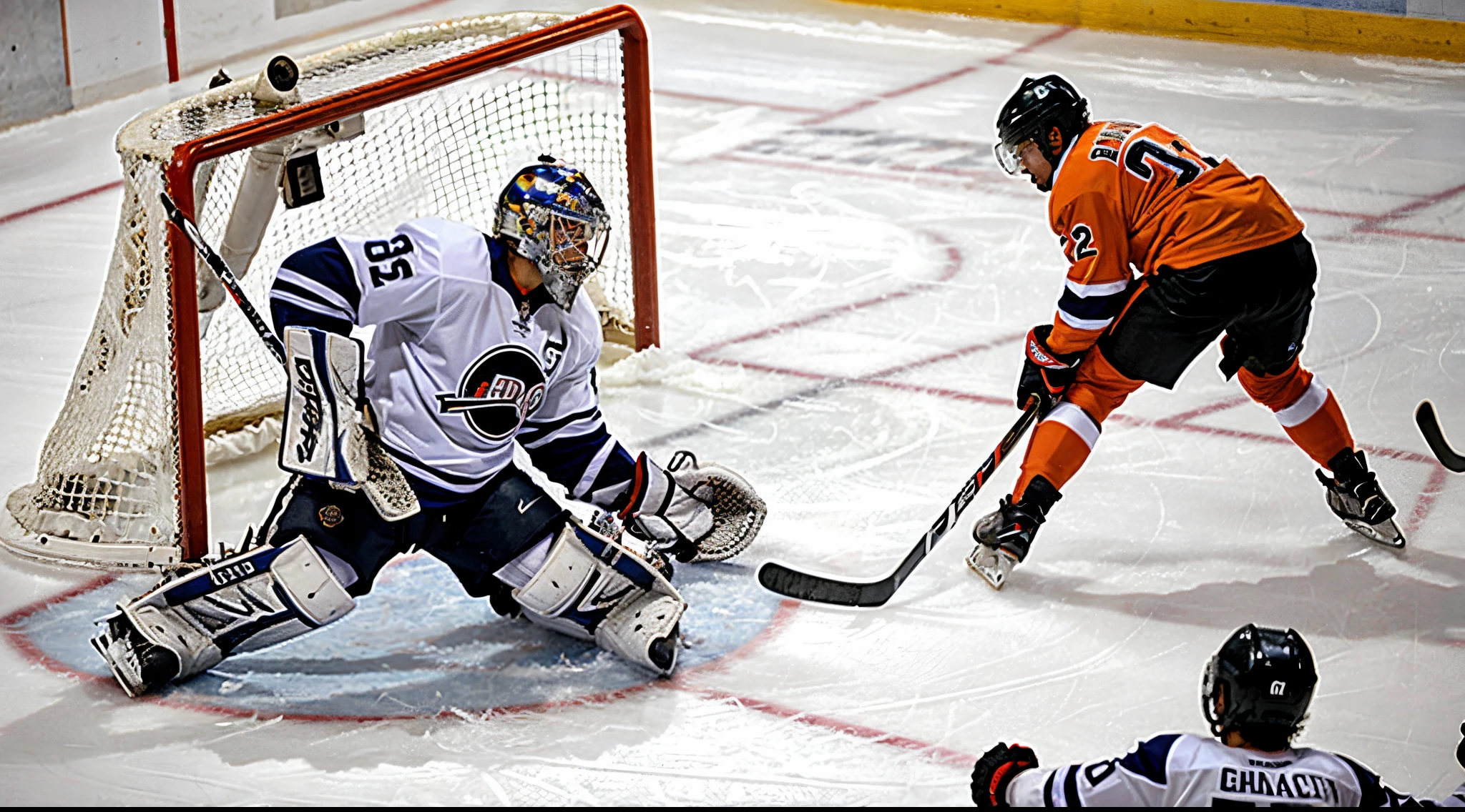 hockey goalie catches the puck