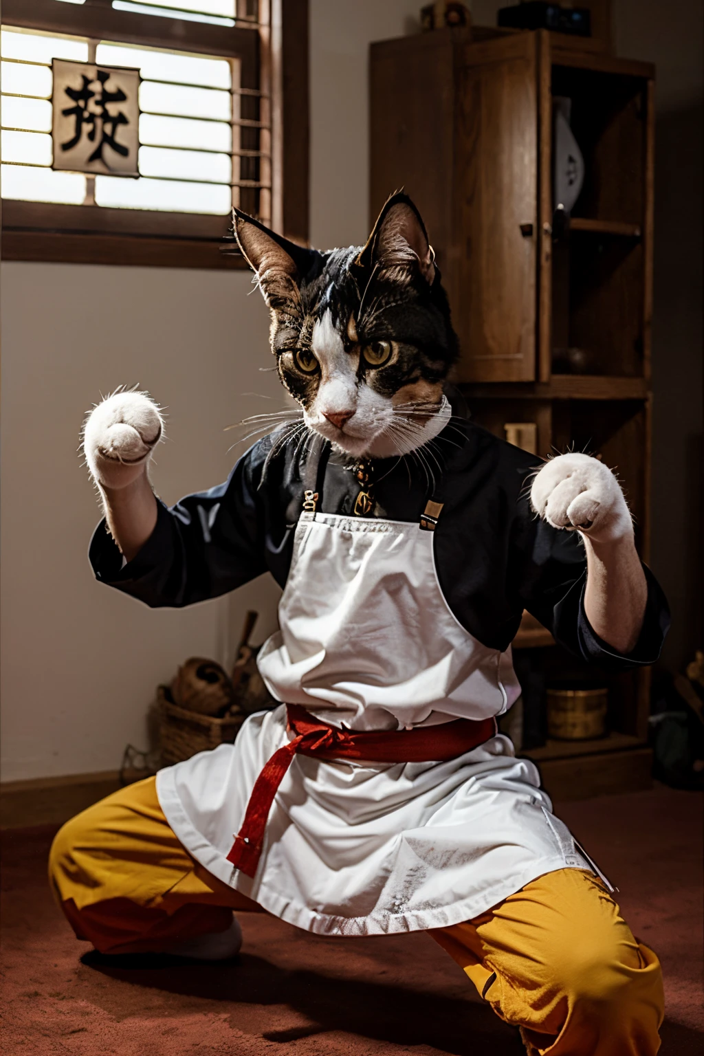 Funny cat dressed as a kung fu fighter