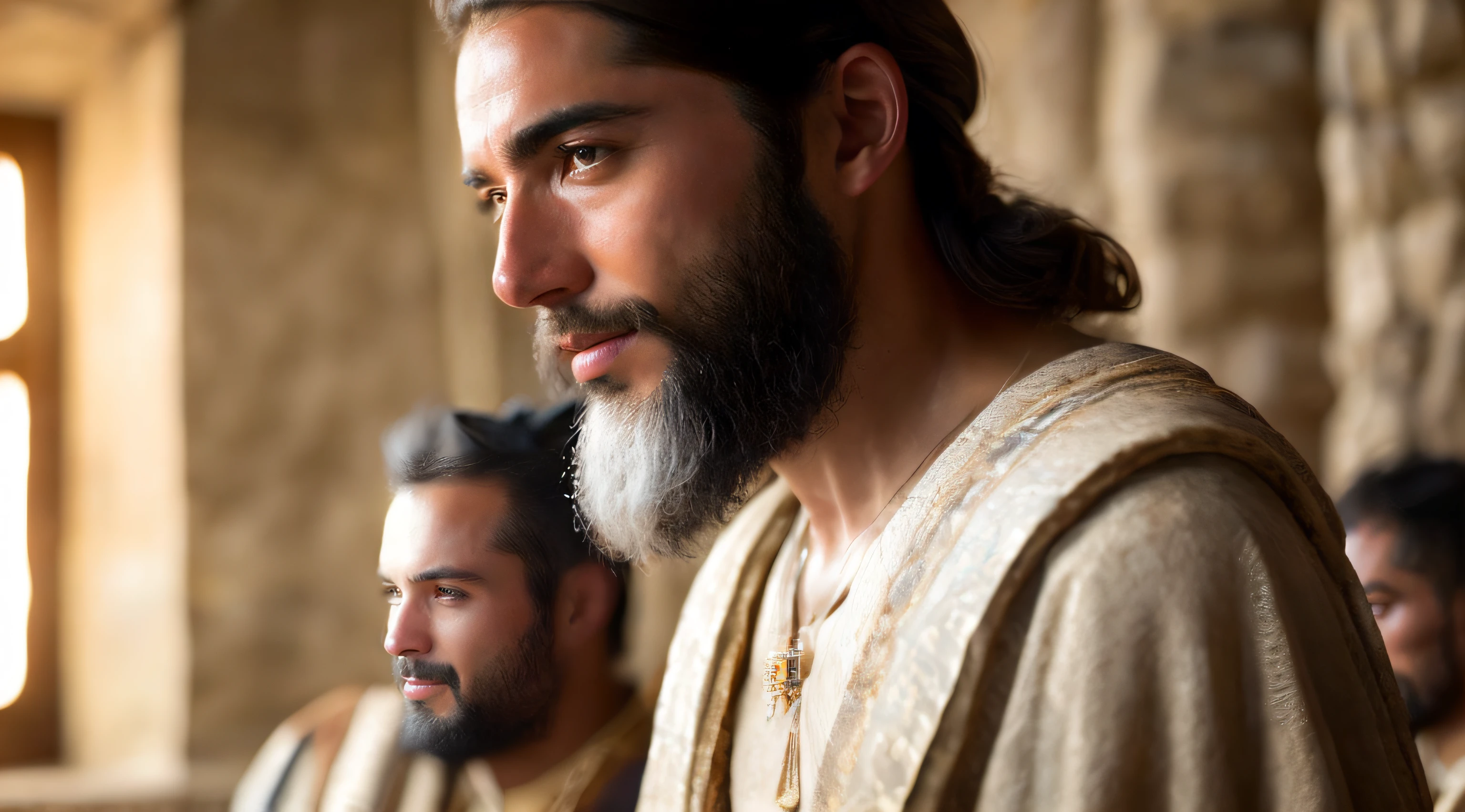 Ancient Israel、Biblical times、1st century、a closeup、(((The disciples listen to the short-haired Christ)))、8K、Raw photography、top-quality、​masterpiece:1.5、ultra-lightweighthigh-resolution、Photorealsitic:1.5、ciinematic light、soft volumetric lighting:1.5、realisitic、Photorealsitic:1、Detailed skin、profetional lighting、a picture、foco nítido、detaileds、profetional lighting、photon maping、detailed and intricate environment、ighly detailed、top-quality、Artistic photography、photorrealistic concept art、soft natural volumetric cinematic perfect light、Midjourney、Detailed hand、