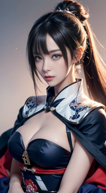 ((Best Quality, 8K, masutepiece:1.3)), 1girl in, Slim Abs Beauty:1.3, (casual hairstyle, Big breasts without leakage: 1.2), Dress: 1.1, Super fine face, Delicate eyes, Double eyelids, Shyness, Dynamic Pose, Smile, Anime girl with ash brown hair and blue eyes holds a fan, , The feminization of the key art of Xart Krenz, onmyoji detailed art, portrait onmyoji, Detailed Digital Anime Art, high detail official artwork, detailed anime art, Portrait of a female anime hero, Onmyoji